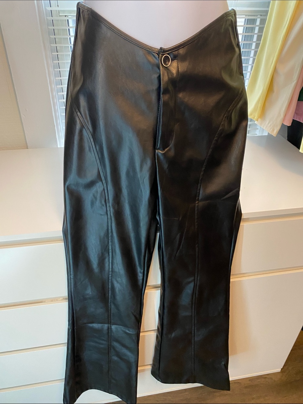 Black Faux Leather Woman Pants with Ring Detail brand new